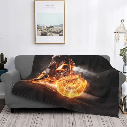 Dark Motorbiker Staying On Burning Motorcycle At Night Blanket Fleece Racing Car Warm Throw Blankets for Bed Office Bedspread