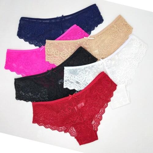 6 Pieces Ladies Sexy Lace Panties Woman Breathable Soft Lingerie Female Briefs Panty Transparent Womens Underpants See Through