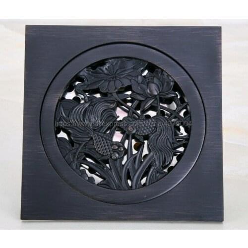 High quality 10cm*10cm black oil rubbed brass art carved floor drain cover shower waste drainer bathroom accessories Nhr048