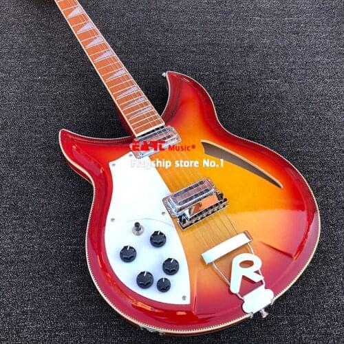 High-quality 381 left-hand electric guitar, tiger maple veneer, half hollow heart, double drum belly guitar, Korean bridge, post