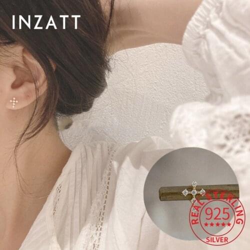 INZATT Real 925 Sterling Silver Zircon Cross Stud Earrings For Fashion Women Party Classic Fine Jewelry Drop Shipping