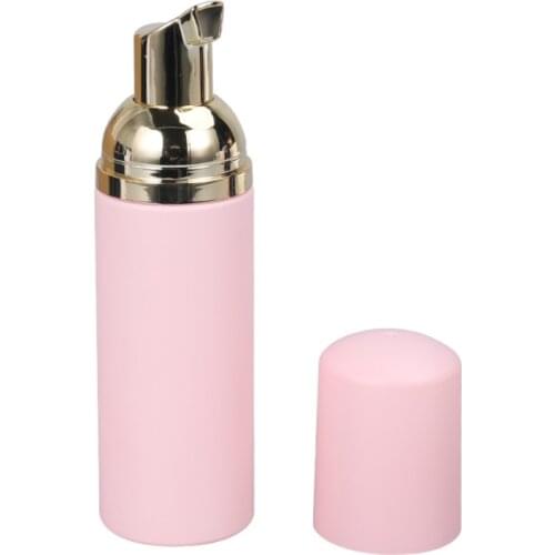 30 pcs/lot 60ml Pink Plastic Foam Pump Refillable Empty Cosmetic Bottle Lashes Cleanser Shampoo Bottle With Golden Cap
