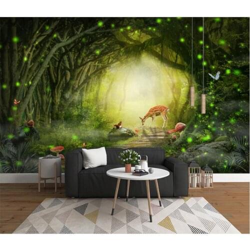 Custom mural 3d photo wallpaper Modern dreamy green forest elk squirrel home decor room wallpaper for walls 3 d in rolls