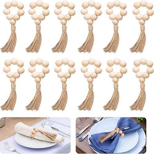 4Pcs Wooden Bead Napkin Rings Holder Weddings Party Home Table Dinner Decor Desktop Decoration
