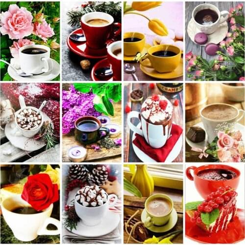 5D DIY Diamond Painting Coffee Pictures Of Rhinestones Full Square Diamond Embroidery Mosaic Flower Wall Art