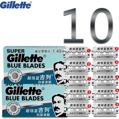 Gillette Super Blue Shaving Blades Stainless Steel Shaver razor Blades Shave for Men Face(5Blades X2 Boxes) Shaving Razor Blades
