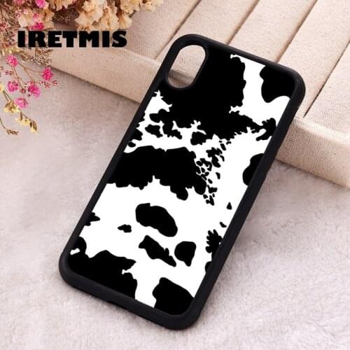 Iretmis 5 5S SE 2020 phone cover cases for iphone 6 6S 7 8 Plus X Xs XR 11 12 Mini Pro Max Black and White Cowhide Print Pattern