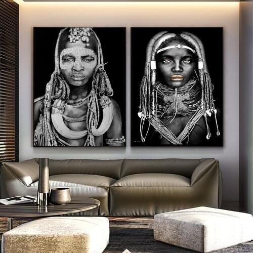 Black and White African Woman Poster HD Print Canvas Painting Primitive Tribe Women Wall Art Pictures Living Room Home Decor