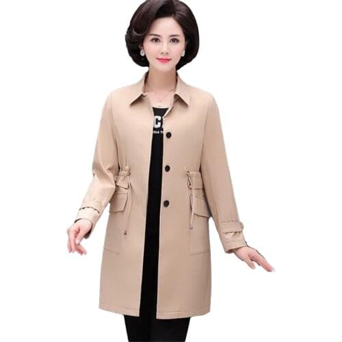 Long Women trench coat Spring 2020 drawstring waist women trench Casual Loose Plus size Middle-aged Clothing Coat 5XL