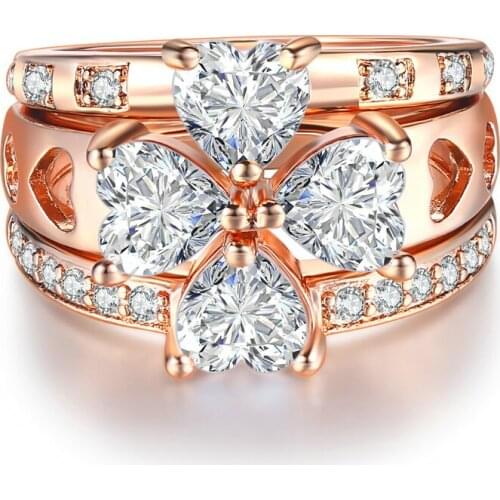 Double Fair Sweet Romantic Wedding Rings For Women With Four Heart Shaped Zircon Three-layer New Brand Jewelry Ring R673