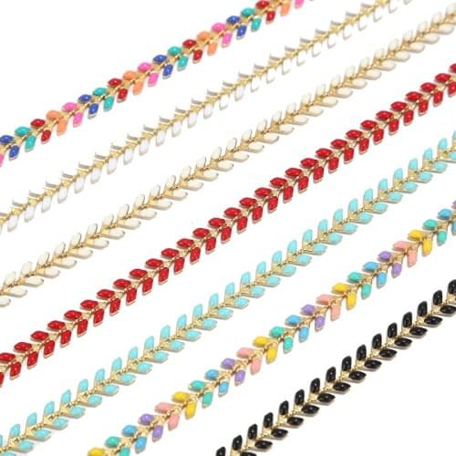 2 Meter Enamel Gold Plated Copper Chevron Chains Unique Fishbone Fishtail Findings Herringbone Flat Arrow Designer