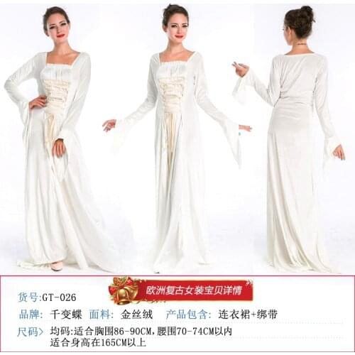 Halloween European Retro Queen Princess Court White Elegant Goddess Costume In Stock
