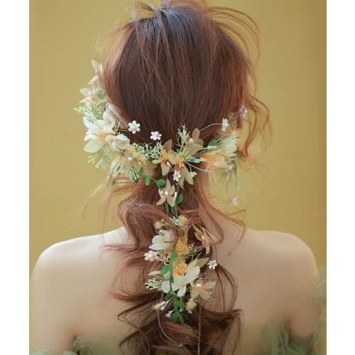 Orange Garland Mori Style Hair Band Long Rattan garland Styling Accessories Headdress Bridal Wedding Hair Accessories