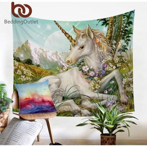 BeddingOutlet 3d Unicorn Tapestry Watercolor Print Wall Hanging for Girl Flower Life Wall Carpet 130x150 Colored Dreamlike Sheet