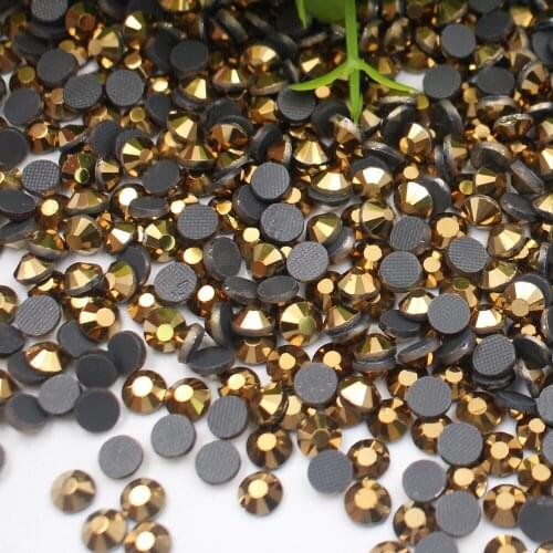 Hot sale Mine gold 1.9mm-6.5mm Hot Fix Rhinestones Iron On Rhinestones For Clothes Glue back Flatback Glass Strass Crystal Stone