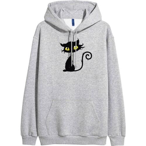 Black Cat Print Hipster Streetwear Womens Sportswear Harajuku Hoody New Hoodies For Women Spring Winter Fleece Sweatshirt