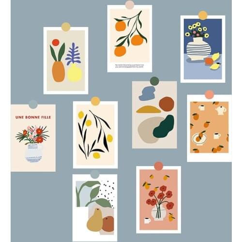 Ins Nordic Hand Drawn Illustration Art Postcard Still Life Flower Vase Decorative Card Diy Wall Sticker 9 Sheets Photo Props