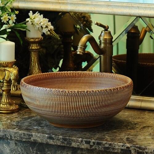 Brown color Bathroom ceramic counter top sink wash basin popular in europe art basin vessel sinks countertops washing basin