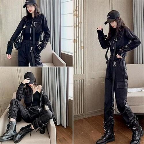 Handsome Tooling Suit Womens Fashion Short Coat High Waist Casual Two-Piece Trousers Femme Macacão Feminino Monos Kомбинезоны