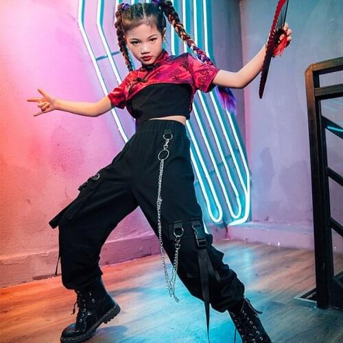 Girls Jazz Dance Costume Chinese Style Catwalk Show Performance Clothes Kids Hip Hop Suit Children Street Dance Costume