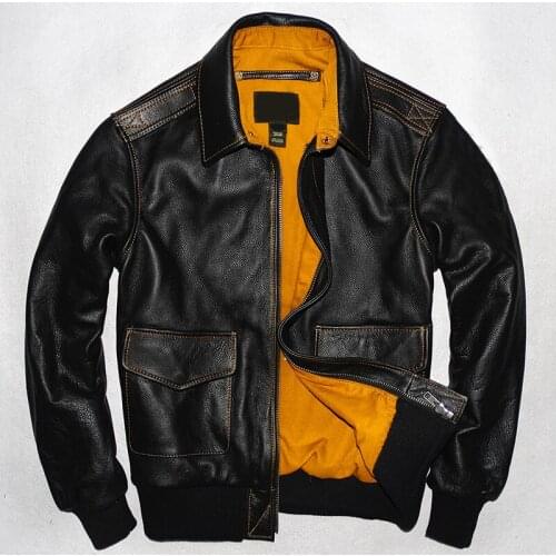 Men’s Genuine Leather Jacket Military Pilot Jackets Air Force Flight A2 Jacket Black Brown 100% Calf Skin Coat Cowhide Clothes