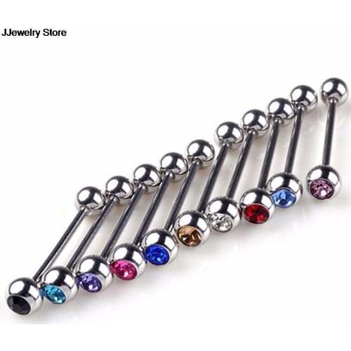 Hot! 5Pcs Mixed Colors Stainless Steel Tongue Studs Crystal Ball Tongue Bars Ring Barbell Piercing Body Jewelry