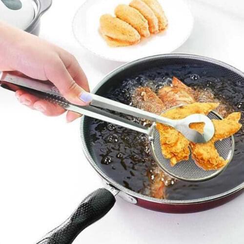 New Multi-functional Filter Spoon With Clip Food Kitchen Oil-Frying BBQ Filter Stainless Steel Clamp Strainer Kitchen Tools U3