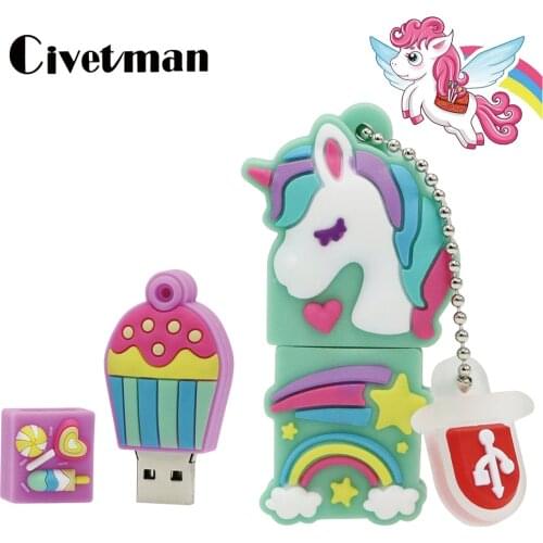 Cartoon Unicorn Pen Drive 64GB 32GB Usb Flash Drive Cute rainbow Horse Pendrive 256GB Real Capacity 4GB 8GB 16GB Memory Stick