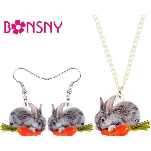 Bonsny Acrylic Easter Rabbit Hare Bunny Carrot Jewelry Sets Cute Animal Earrings Necklace For Women Girls Gifts Accessory Charms