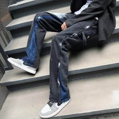 2021 New Autumn Fashion Street Hip Hop Printed Jeans Loose Casual Denim Europe and America Stitching Jeans Tide XZ609-1 KK1