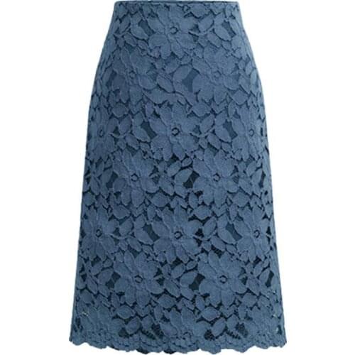 New Elegant Office Lady Skirt Women High Waist Knee-length Lace A Line Skirts 2021 Summer Streetwear Plus Size Female Midiskirt