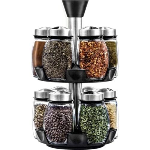 New Double Layer Rotating Cruet Condiment Seasoning Jars Set for Spices Pepper Bottles Salt Shakers,Kitchen Storage Rack