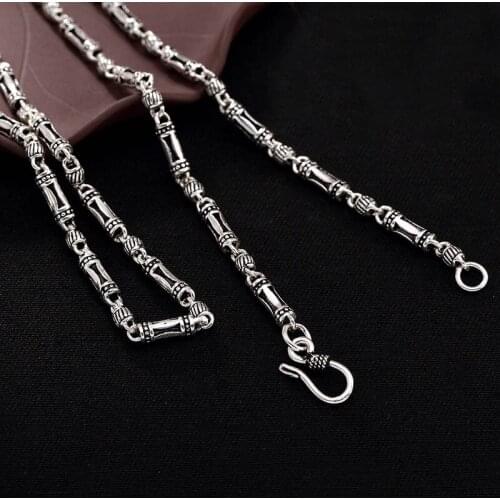 Pure S925 Sterling Silver Retro Thai Silver Custom Made Handmade Bamboo Bucket Beads Classical Chain Necklace Men Women Jewelry