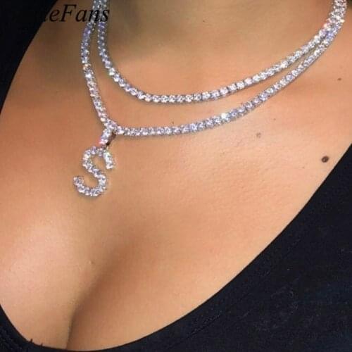 Stonefans 2021 New Silver Bling Rhinestone Letter Necklace for Jewelryaddict Ice Out A-Z Letter Initial Pendant Necklace Jewelry