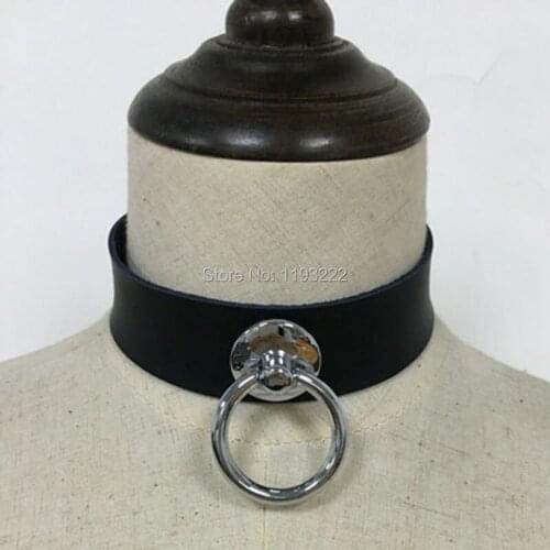 Punk Pastel Goth Handmade Bondage Choker Hanging O Round Circle Leather Collar Necklace
