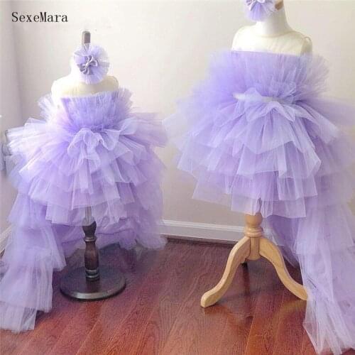 Laverder High Low Girls Dresses for Party Children Birthday Dress Princess Gown Kid Clothes 1-14Years
