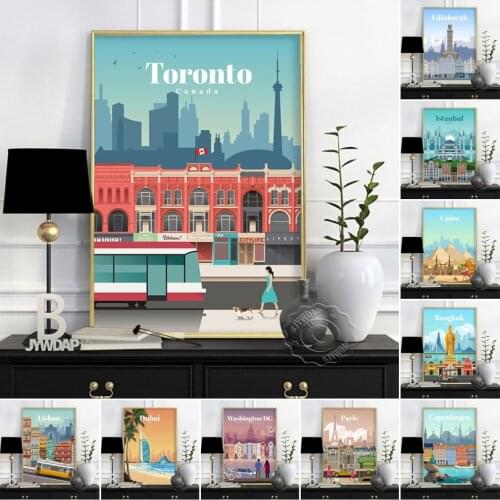 Toronto Barcelona World City Poster, Dubai Washington Wall Art, Spain Paris Denmark Travel Poster, Sao Paulo Wall Stickers