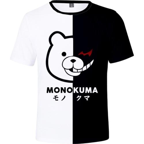 Casual Boys Girls 3D Anime Monokuma T-shirt Men Women Tees Fashion Hip Hop Kids T Shirt Summer Black and White Cool t-shirt