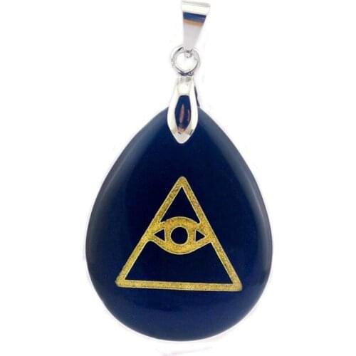 Natural Obsidian Carved Pyramid eye Symbols Water Droplets Pendant Gemstones Alphabet Beads Jewelry Necklace Making