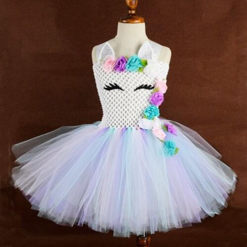 Girls Pastel Unicorn Fluffy Tutu Dress Halloween Unicorn Costume Baby Unicorn Birthday Party Dresses Kids School Clothes 1T-12T