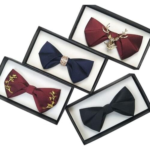Luxury Mens Bow Tie Metal Golden Wings Antlers Two Layer Bowtie Groom Dress Shirt Butterfly Tie Great For Wedding Party Gift Box