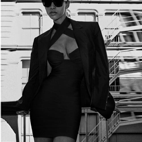 Sexy Suspender Skirt Cross Neck Striped Skirt Elastic Nightclub Outfit