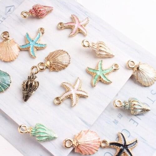 Cute Starfish Conch Sea Shell Charms Pendants Ocean Style Anklet Bracelet Necklace Jewelry DIY Craft Accessories 10/13Pcs