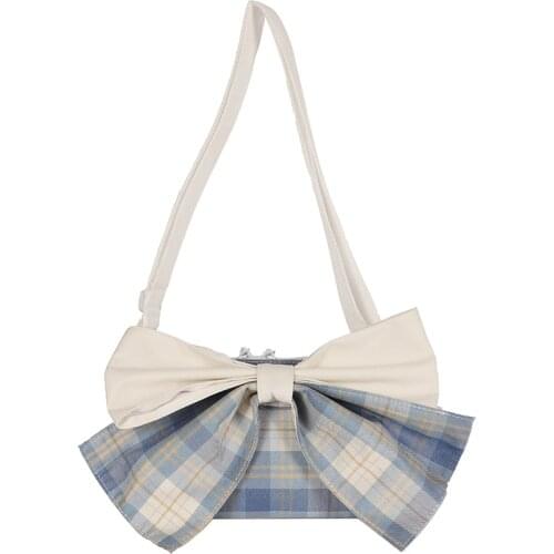 Women Cute Bow Handbag Messenger Bag Soft Japanese JK Uniform Plaid Lolita Shoulder Bag Ladies Crossbody Bags Female Bolsas