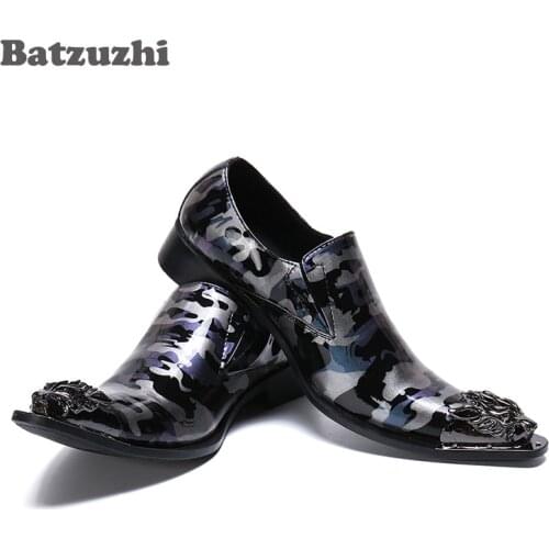 Batzuzhi Formal Shoes Men Pointed Metal Tip Genuine Leather Dress Shoes Men chaussure homme Party and Wedding Shoes for Men