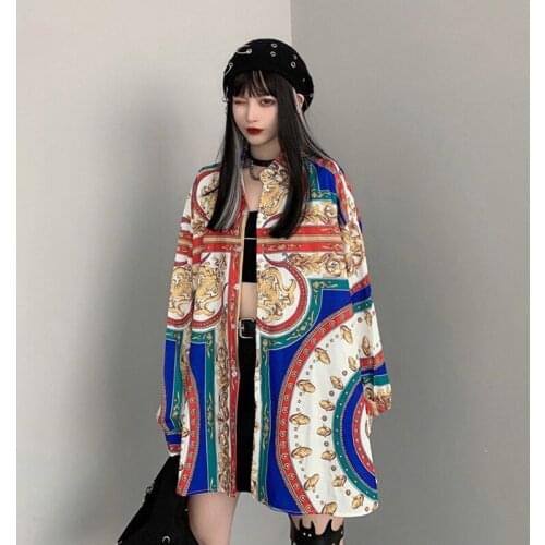 HOT Spring and Autumn Blouse women Shirts for women Student Retro Printing Tops Women clothing Blouses Loose All-match fashion