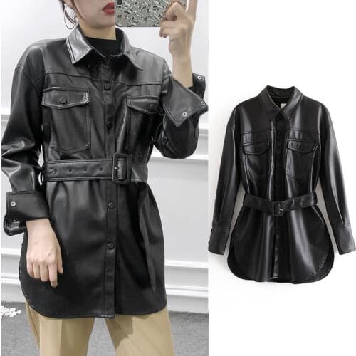 2020 New Fashion Spring Autumn Women Leather Jacket Vintage Womens PU Leather Jacket Slim Female Coats Faux Leather Outwear