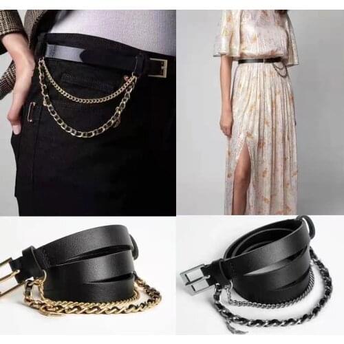 Black Belt Womens Wing Chain Decoration All-Match 2021 New Fashion Waistband