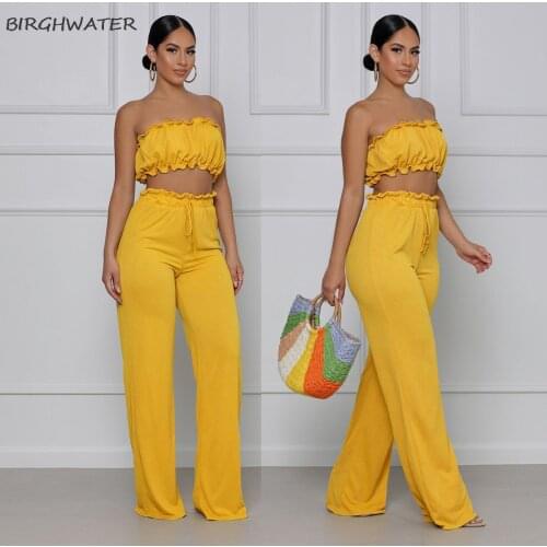 Womans Suit Summer Tube Top+Pants Two Piece Sets 2021 Solid Color Casual Bra Trousers For Women clothing Suit