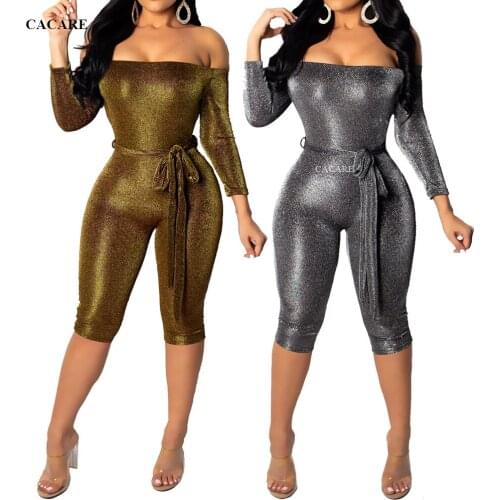 Sexy Sequins Rompers Women Jumpsuit Women Summer Playsuit Bodycon Bodysuit F0579 Shinning 2 Colors Long Sleeve Waist Belt